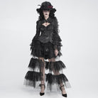 DEVIL FASHION Women's Gothic Multilayer Floral Lace Mesh Maxi Skirt