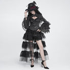 DEVIL FASHION Women's Gothic Multilayer Floral Lace Mesh Maxi Skirt