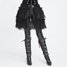 DEVIL FASHION Women's Gothic Multilayer Ruffle Lace Mesh Mini Skirt