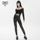 DEVIL FASHION Women's Gothic Off Shoulder Drawstring Sheer Shirt