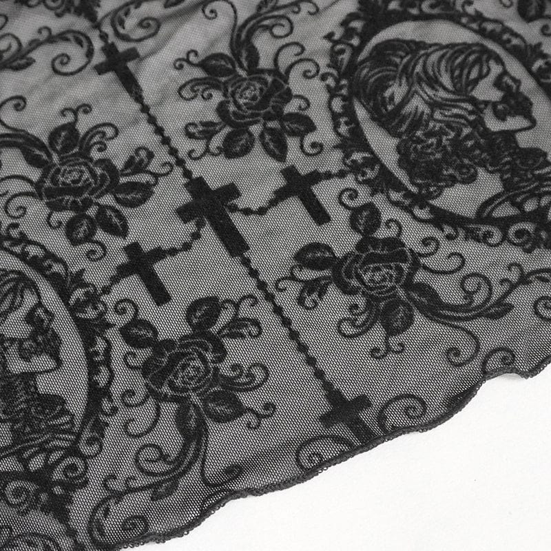 DEVIL FASHION Women's Gothic Off Shoulder Drawstring Sheer Shirt