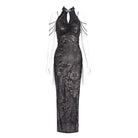 DEVIL FASHION Women's Gothic Off-the-shoulder Cutout Side Slit Gown Dress