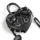 DEVIL FASHION Women's Gothic Pentacle Spiked Heart-Shaped Handbag Black