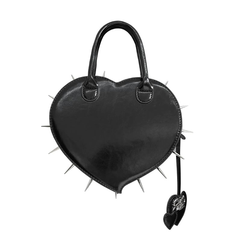 Women's Gothic Pentacle Spiked Heart-Shaped Handbag Black – Punk