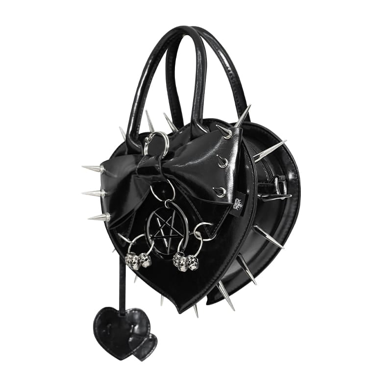 Women's Gothic Pentacle Spiked Heart-Shaped Handbag Black – Punk