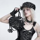 DEVIL FASHION Women's Gothic Pentacle Spiked Heart-Shaped Handbag Black