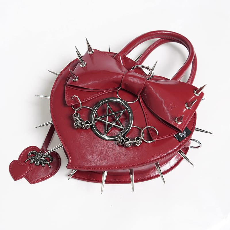 Women's Gothic Pentacle Spiked Heart-Shaped Handbag Red – Punk Design