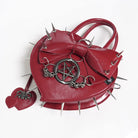 DEVIL FASHION Women's Gothic Pentacle Spiked Heart-Shaped Handbag Red