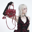 DEVIL FASHION Women's Gothic Pentacle Spiked Heart-Shaped Handbag Red