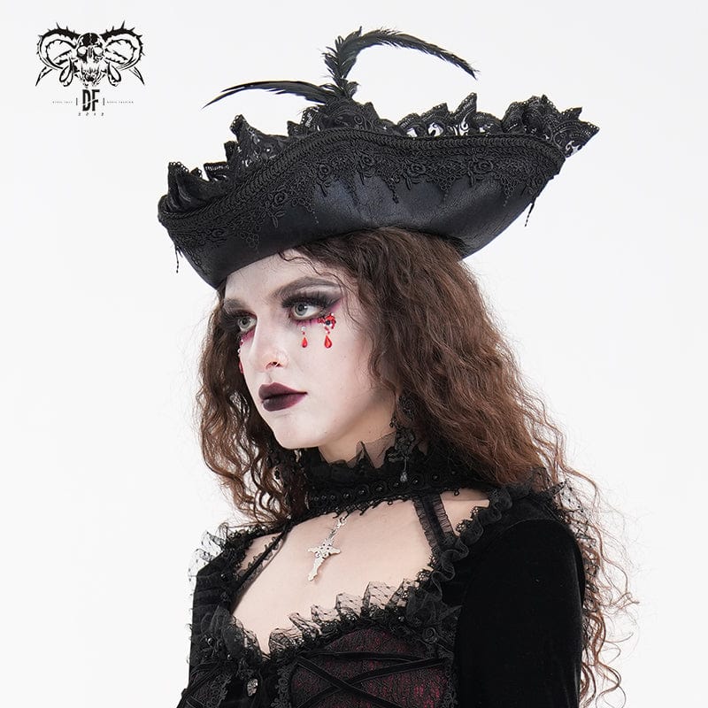 DEVIL FASHION Women's Gothic Plumed Lace Mesh Hats