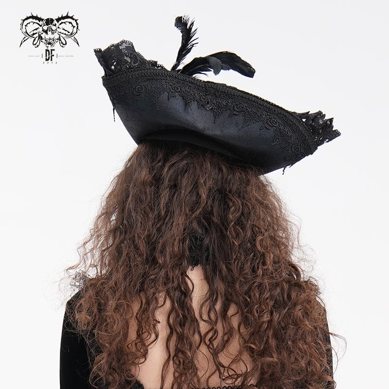 DEVIL FASHION Women's Gothic Plumed Lace Mesh Hats