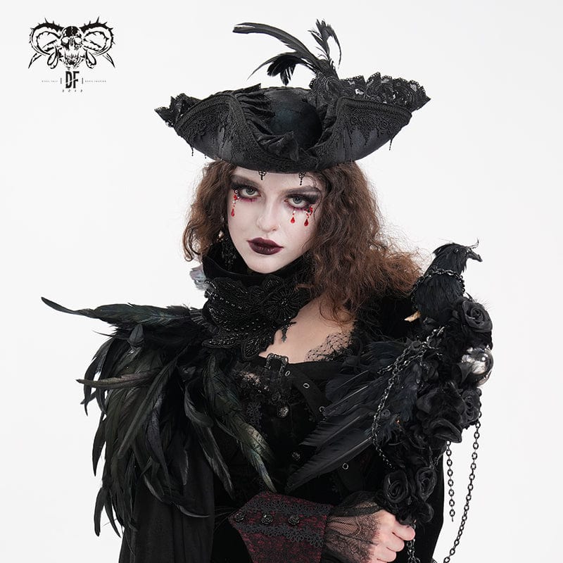 DEVIL FASHION Women's Gothic Plumed Lace Mesh Hats