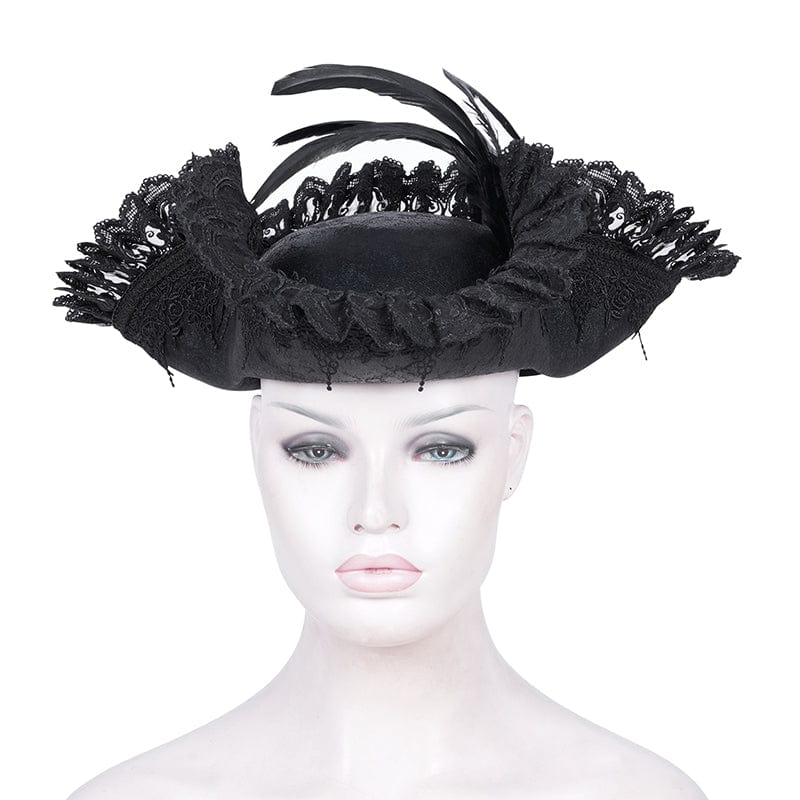 DEVIL FASHION Women's Gothic Plumed Lace Mesh Hats