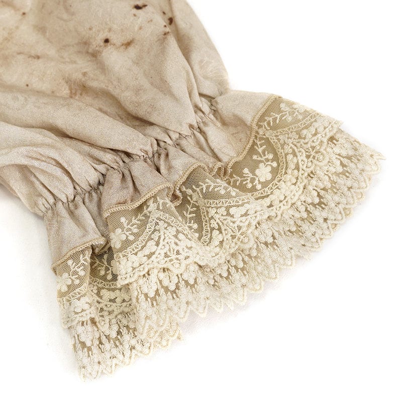 DEVIL FASHION Women's Gothic Plunging Puff SLeeved Lace Hem Dress