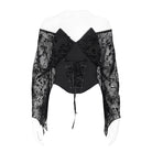 DEVIL FASHION Women's Gothic Plunging V-Neck Floral Mesh Bell Sleeve Top