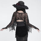 DEVIL FASHION Women's Gothic Plunging V-Neck Floral Mesh Bell Sleeve Top