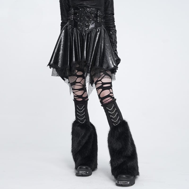 DEVIL FASHION Women's Gothic Plush Chains Leg Warmers Black