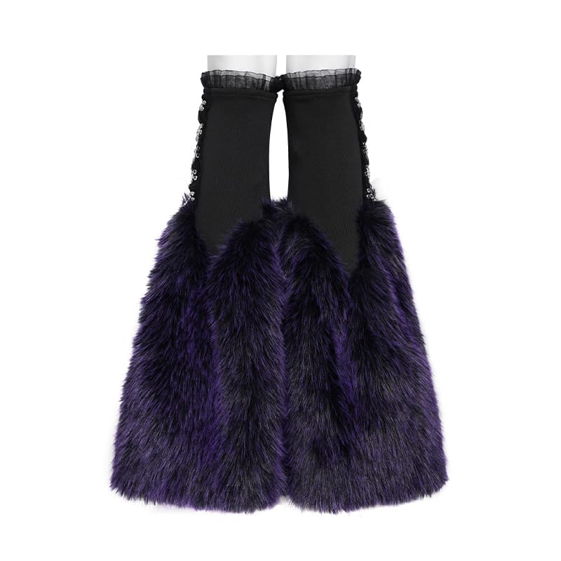 DEVIL FASHION Women's Gothic Plush Chains Leg Warmers Black-Purple