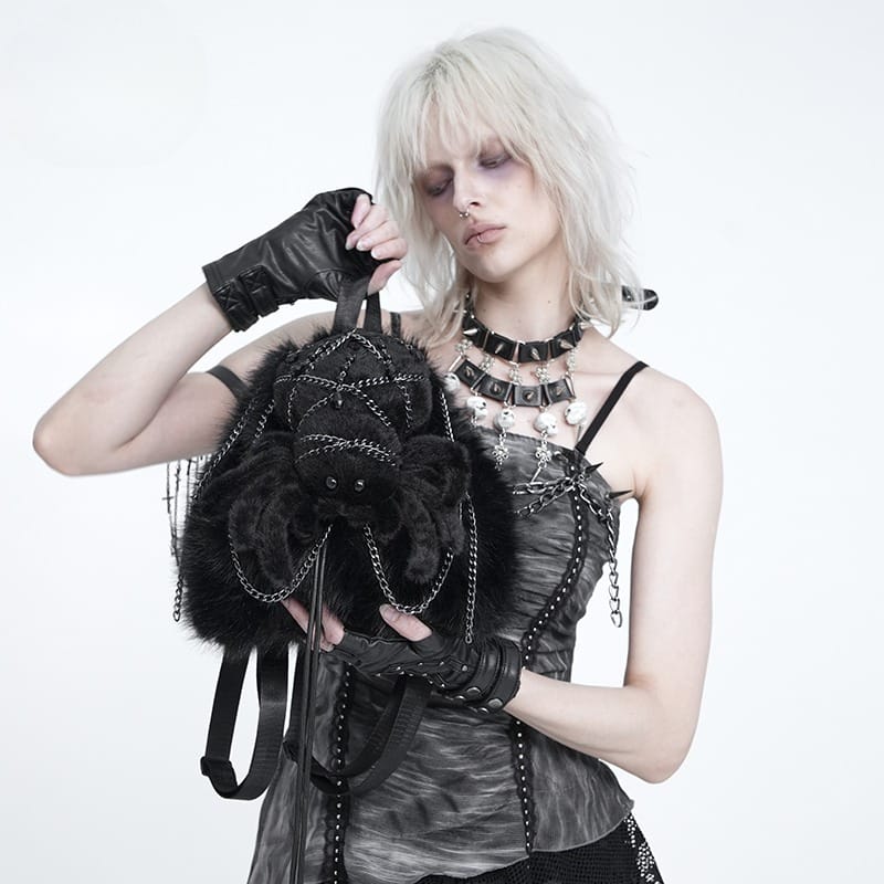 Women's Gothic Plush Chains Spider Backpack BLack – Punk Design