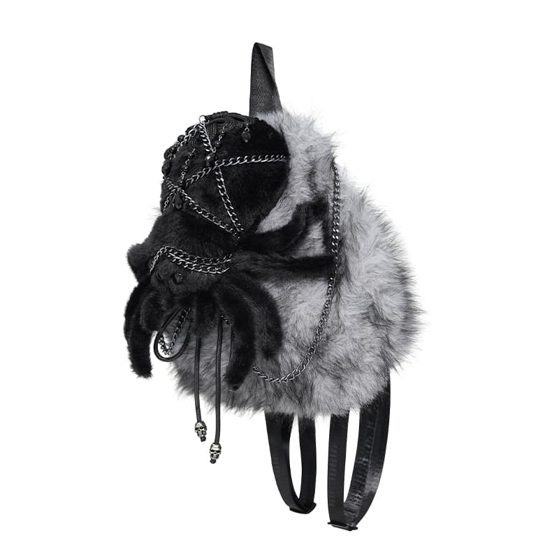 DEVIL FASHION Women's Gothic Plush Chains Spider Backpack Grey-Black