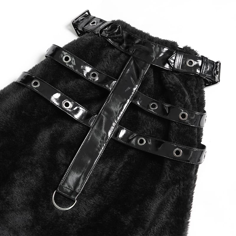 DEVIL FASHION Women's Gothic Plush Eyelet Harness Buckle-up Leg Warmers