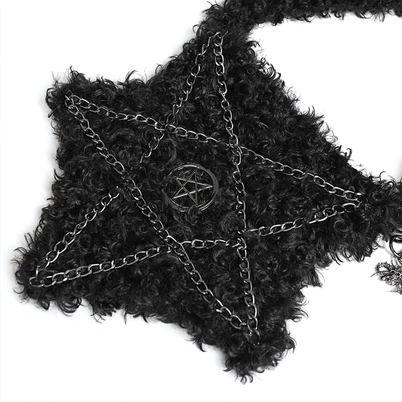 DEVIL FASHION Women's Gothic Plush Pentacle Chained Crossbody Bag