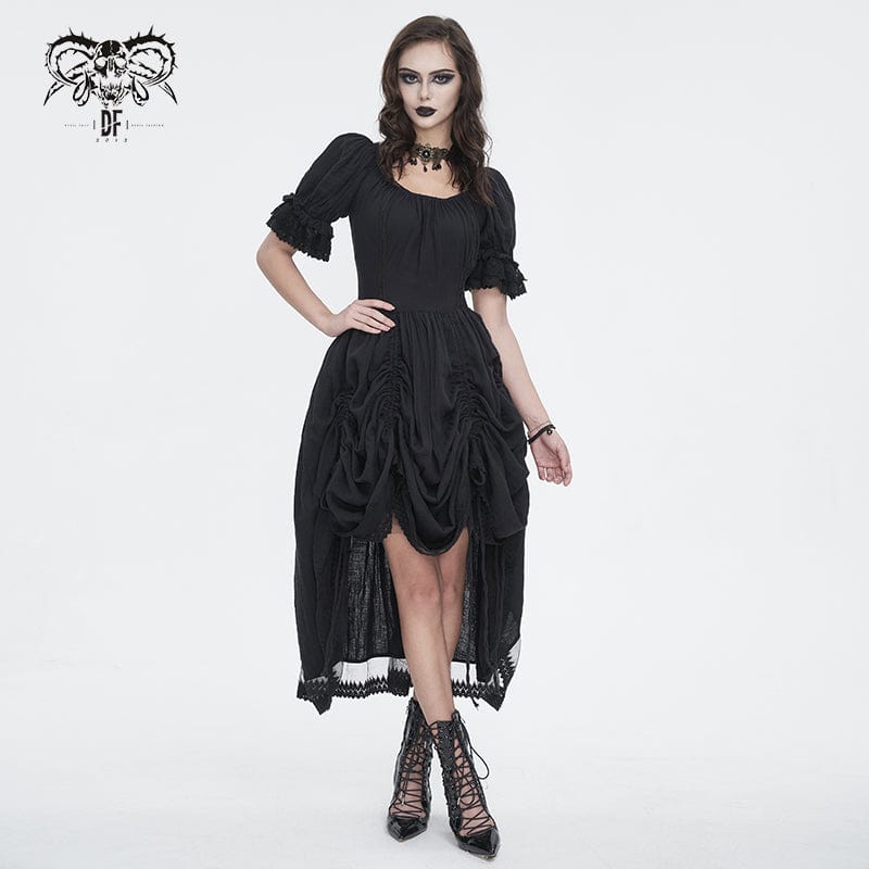 DEVIL FASHION Women's Gothic Puff Sleeved Drawstring Prom Dress
