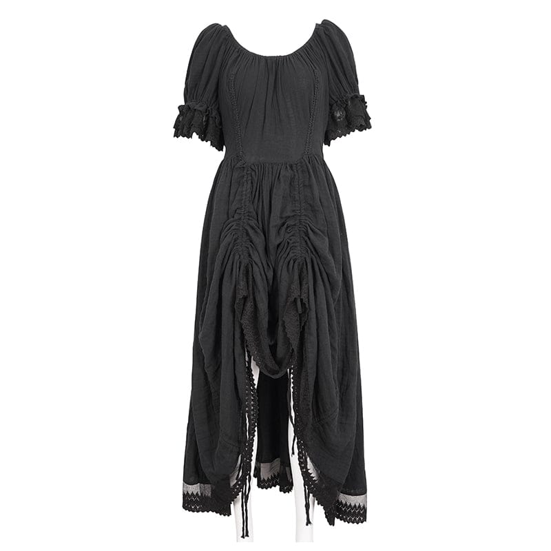 DEVIL FASHION Women's Gothic Puff Sleeved Drawstring Prom Dress