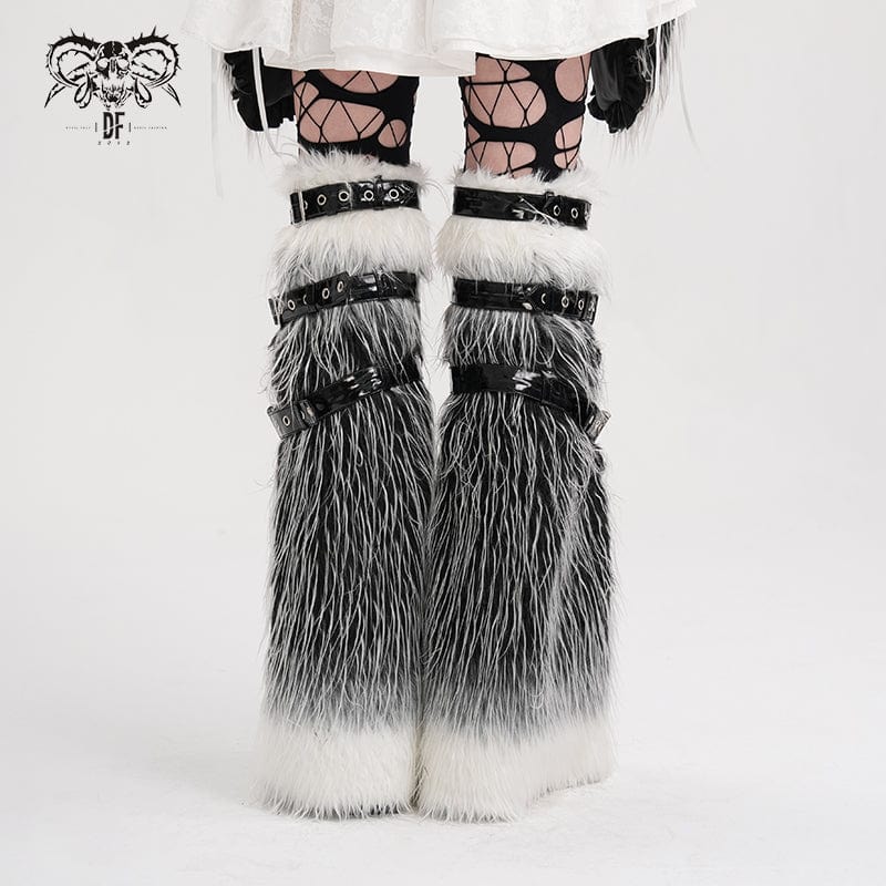 DEVIL FASHION Women's Gothic Rings Eyelets Leg Warmers Black White