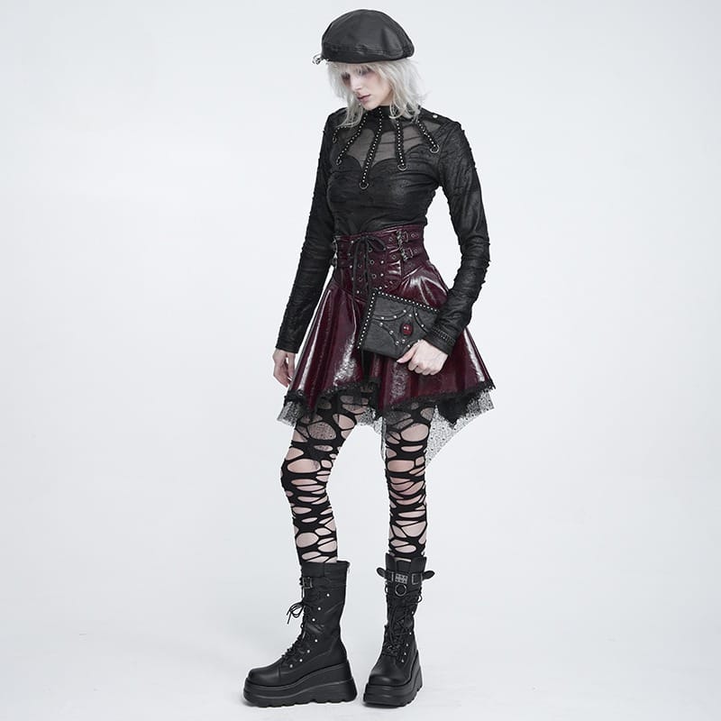 Women's Goth Multilayer Hooded Woolen Cardigan With Lace Sleeves