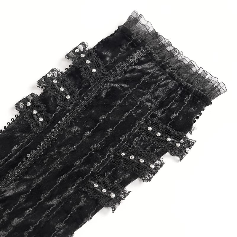 DEVIL FASHION Women's Gothic Rose Bowknot Lace-up Arm Sleeves Black