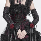 DEVIL FASHION Women's Gothic Rose Bowknot Lace-up Arm Sleeves Black-Red