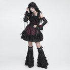 DEVIL FASHION Women's Gothic Rose Bowknot Lace-up Arm Sleeves Black-Red