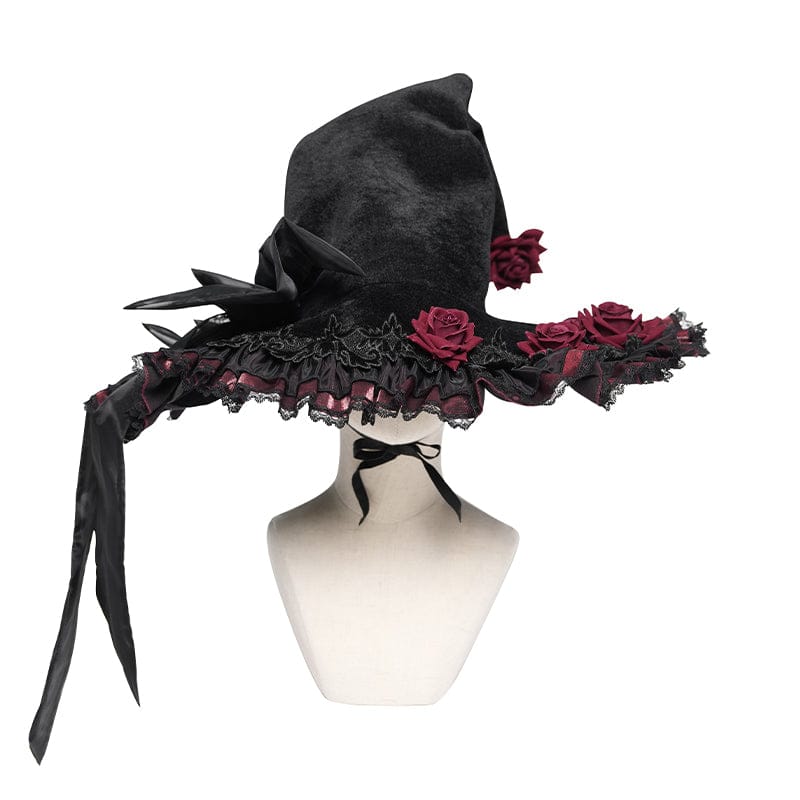 DEVIL FASHION Women's Gothic Rose Bowknot Witch Hat