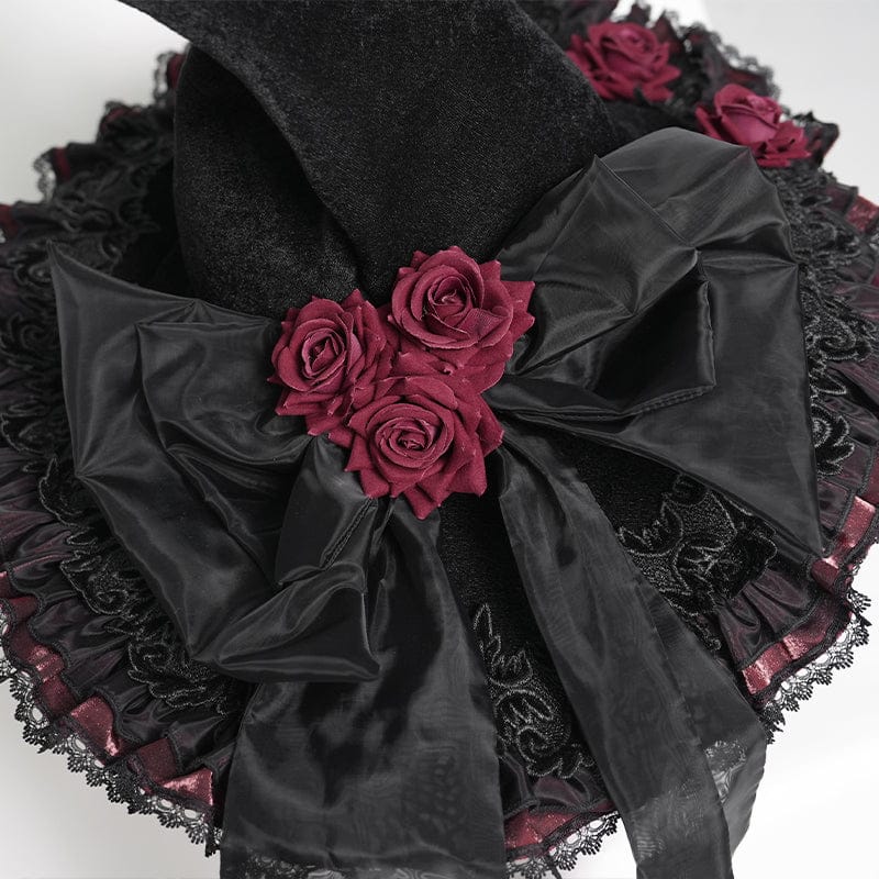 DEVIL FASHION Women's Gothic Rose Bowknot Witch Hat
