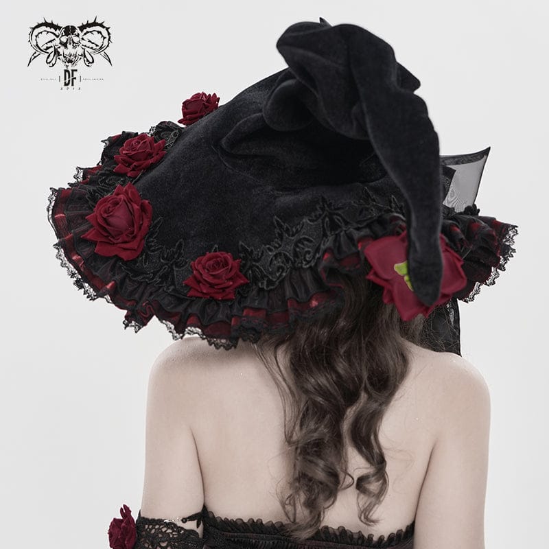 DEVIL FASHION Women's Gothic Rose Bowknot Witch Hat