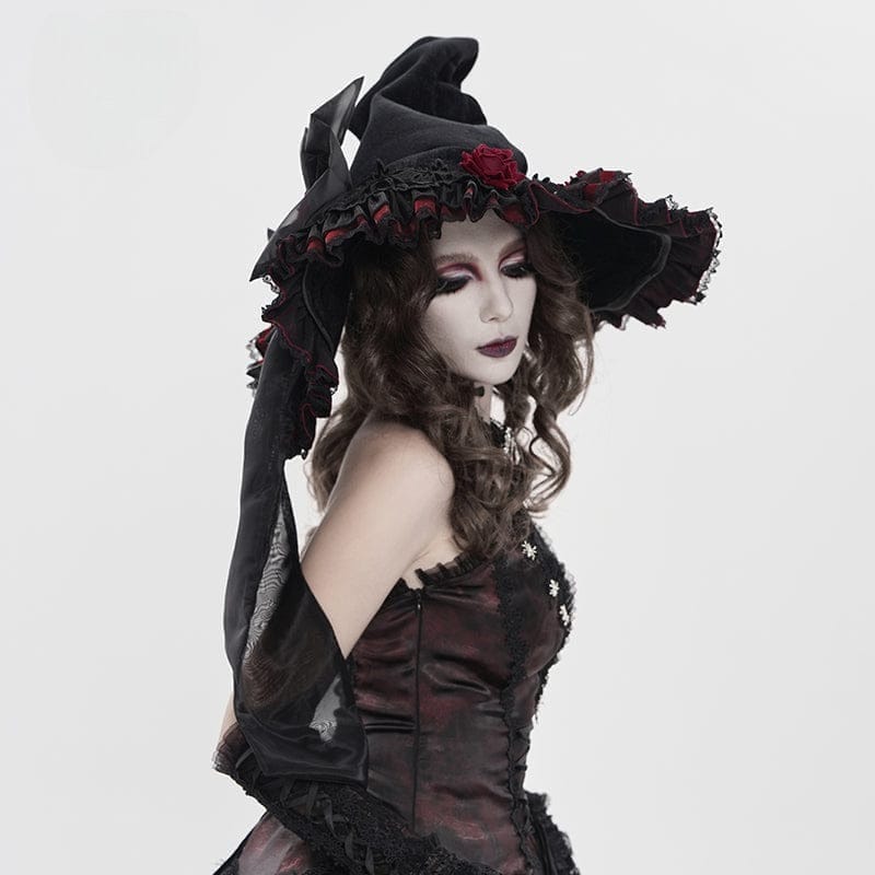 DEVIL FASHION Women's Gothic Rose Bowknot Witch Hat
