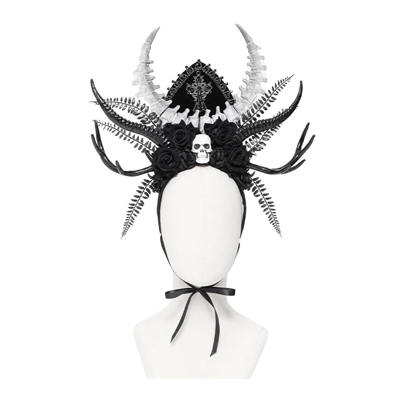 DEVIL FASHION Women's Gothic Rose Cross Skull Headwear