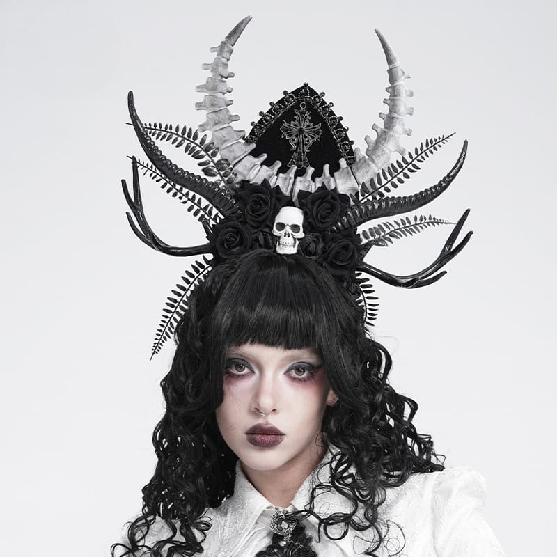DEVIL FASHION Women's Gothic Rose Cross Skull Headwear