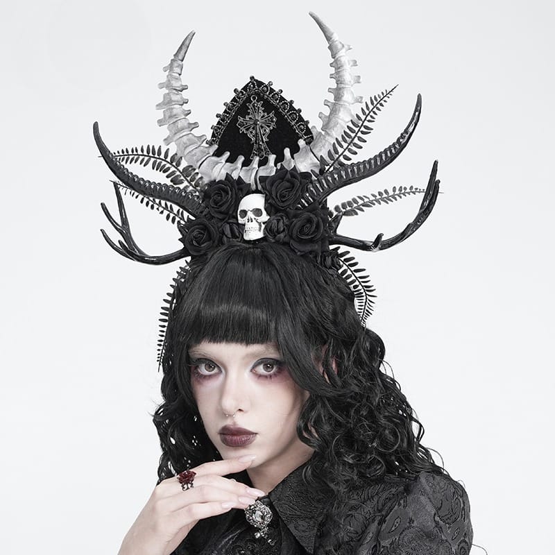 DEVIL FASHION Women's Gothic Rose Cross Skull Headwear