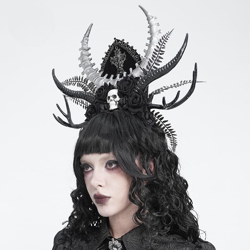 DEVIL FASHION Women's Gothic Rose Cross Skull Headwear