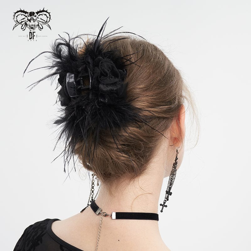DEVIL FASHION Women's Gothic Rose Fluffy Hair Clip