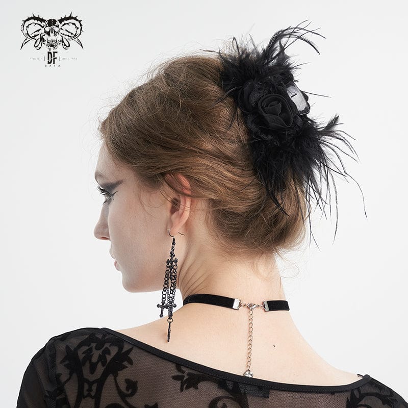 DEVIL FASHION Women's Gothic Rose Fluffy Hair Clip