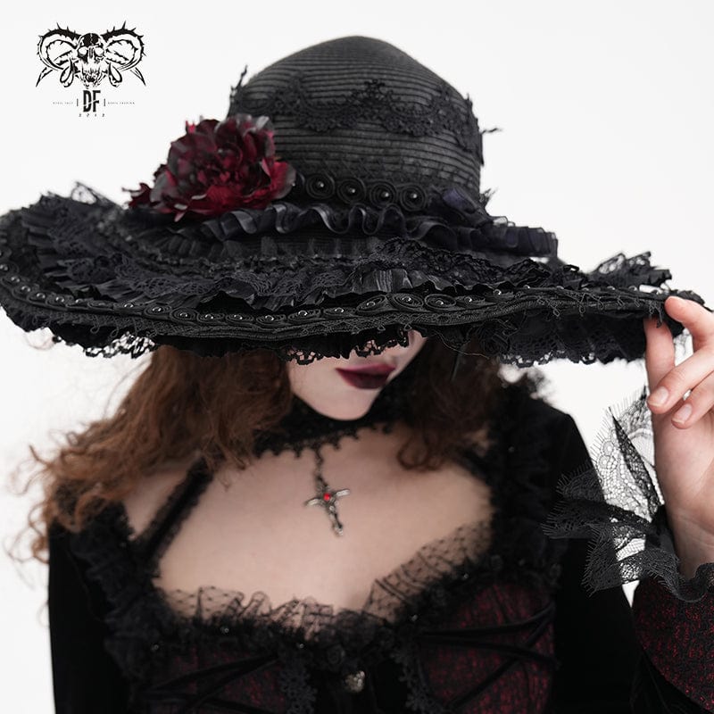 DEVIL FASHION Women's Gothic Rose Lace Mesh Hats