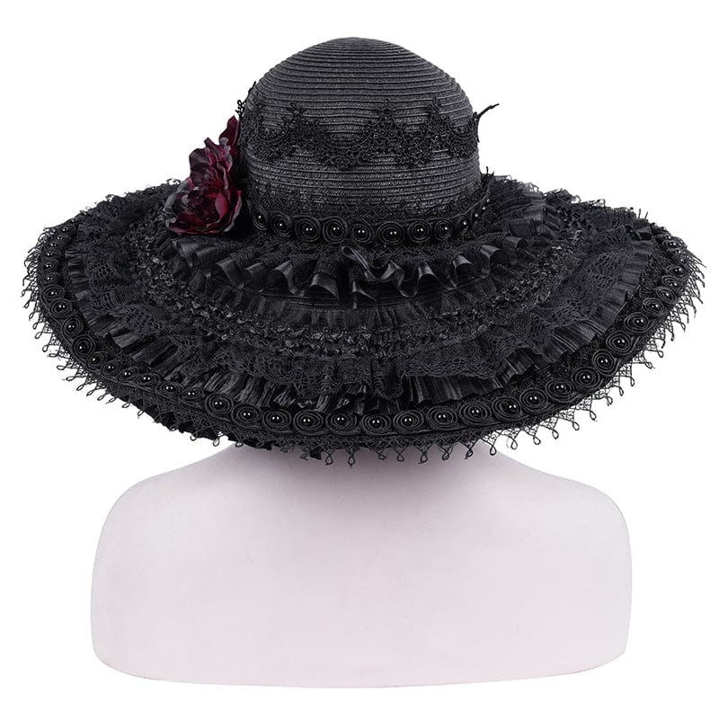 DEVIL FASHION Women's Gothic Rose Lace Mesh Hats