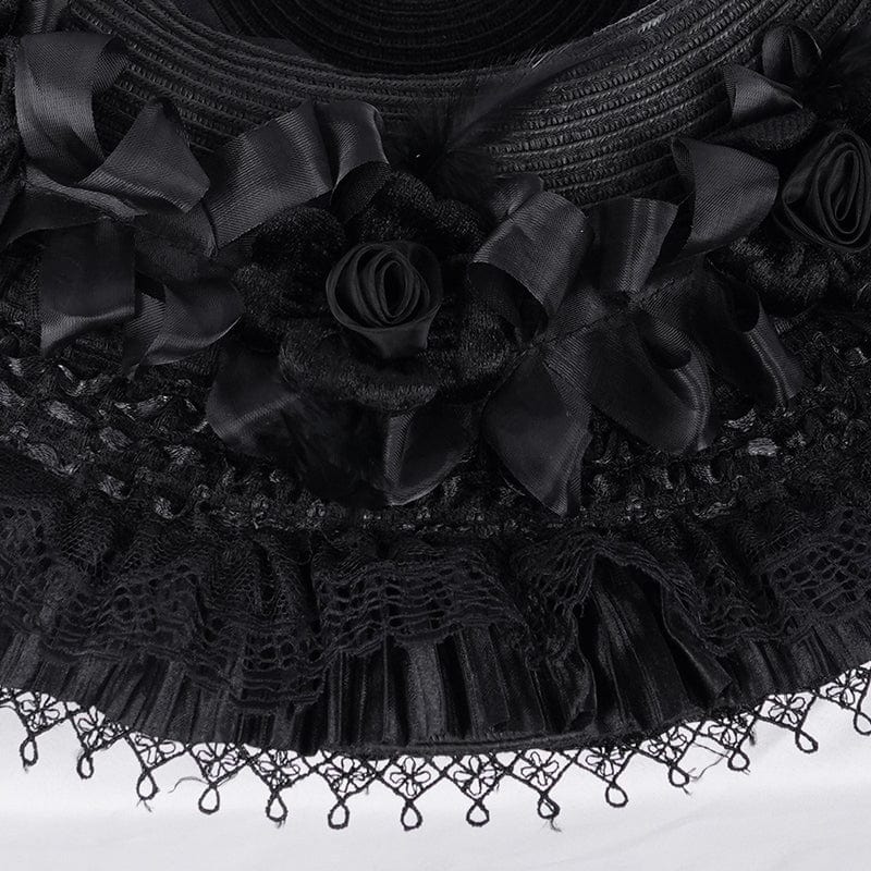 DEVIL FASHION Women's Gothic Rose Lace Mesh Hats