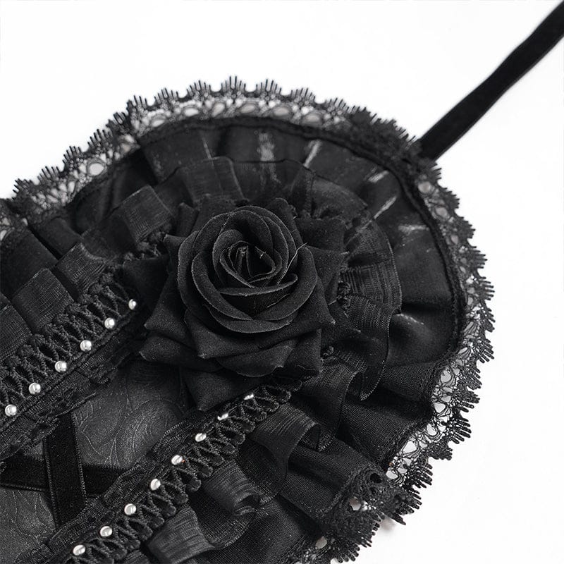 DEVIL FASHION Women's Gothic Rose Lace Ruffled  Headwear Black