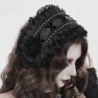 DEVIL FASHION Women's Gothic Rose Lace Ruffled  Headwear Black