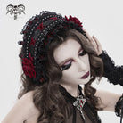 DEVIL FASHION Women's Gothic Rose Lace Ruffled  Headwear Black-Red