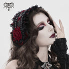DEVIL FASHION Women's Gothic Rose Lace Ruffled  Headwear Black-Red